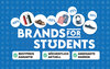 Grafik mit verschiedenen Artikeln und dem Brands for Student Logo auf blauem Hintergrund